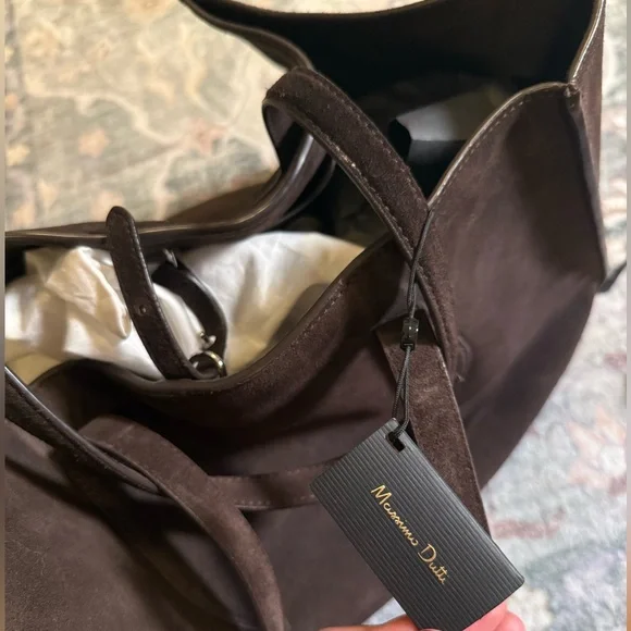 Massimo Dutti Split Suede Leather Maxi Icon Tote Bag in chocolate brown - Picture 6 of 7